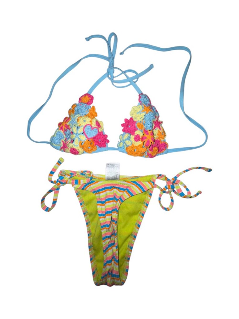 Colorful Floral Bikini Set Size XS with Sunglasses